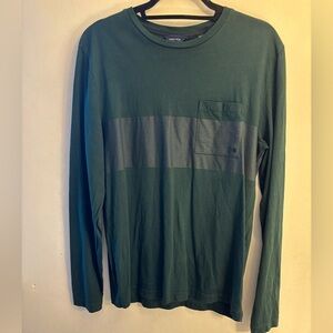 Nautica Men’s Round Neck Dark Green Long Sleeve Tee with Stripe Detail Size M